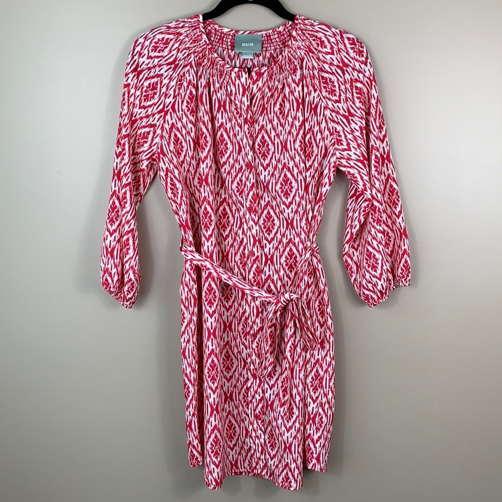 Anthropologie Maeve pink white long sleeve dress
